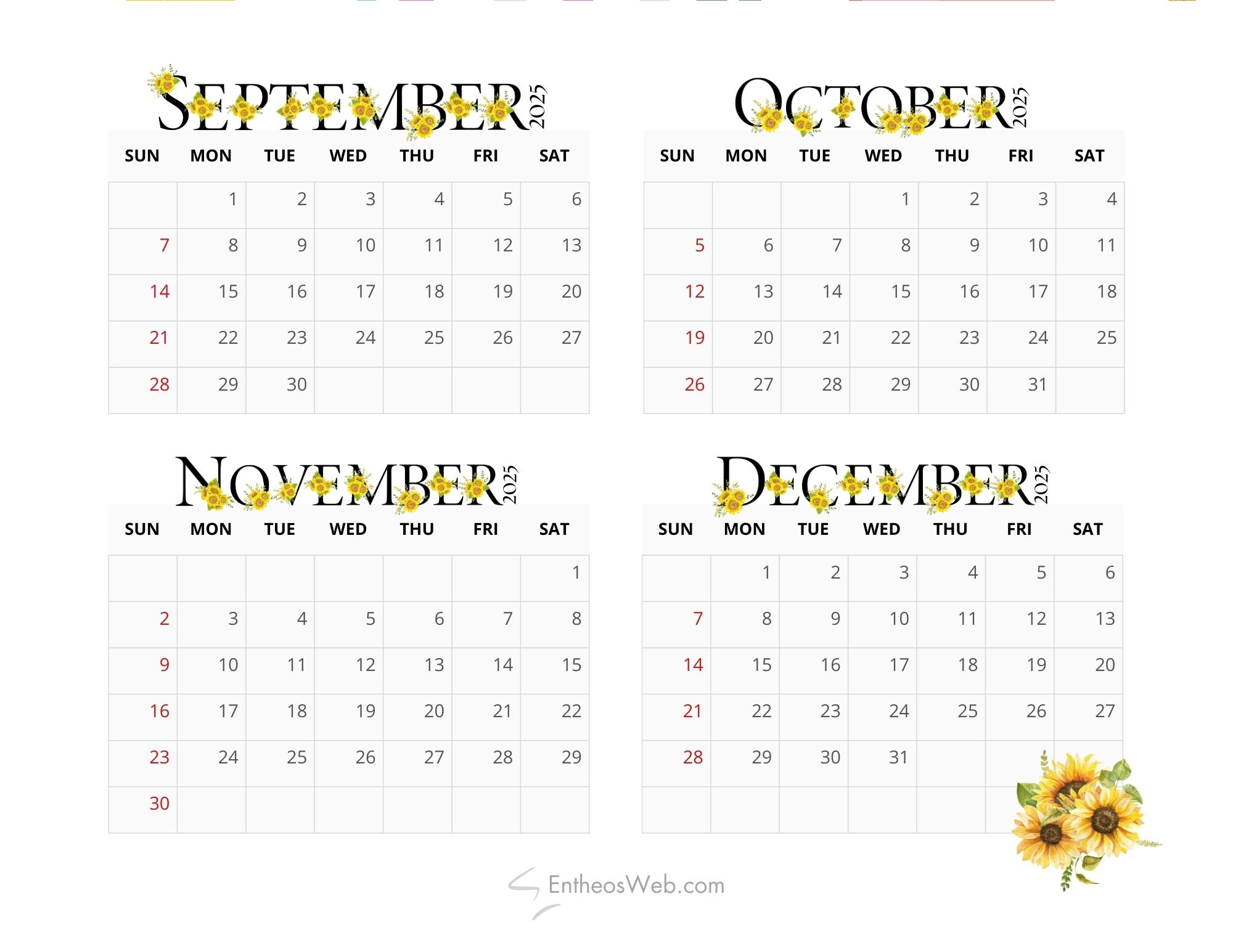 4 Month Calendar Printables – September, October, November And throughout September Through December 2025 Calendar