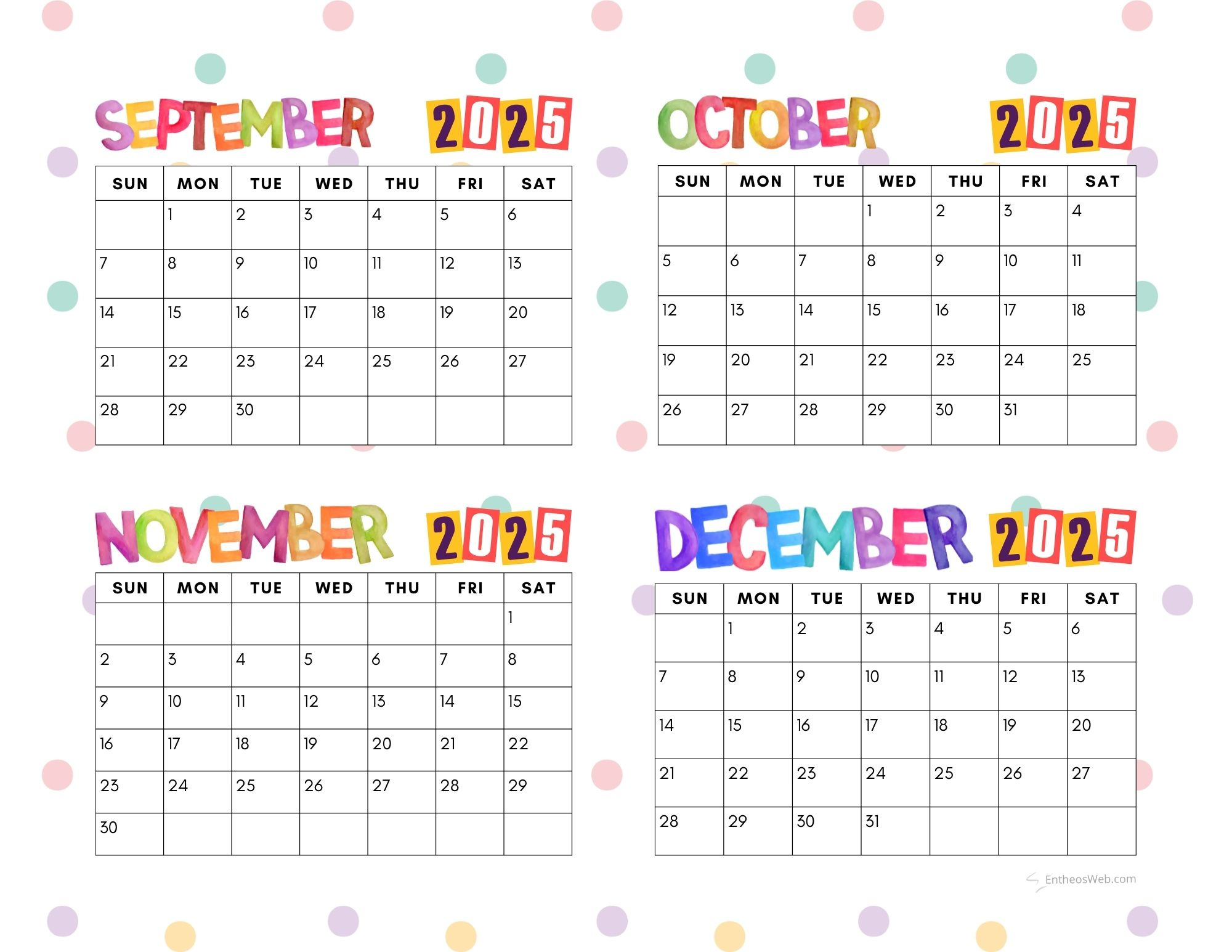 4 Month Calendar Printables – September, October, November And within 4 Month Calendar September To December 2025