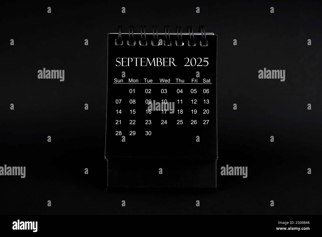Black Calendar For September 2025. Desktop Calendar On A Green pertaining to September 2025 Calendar Black Background