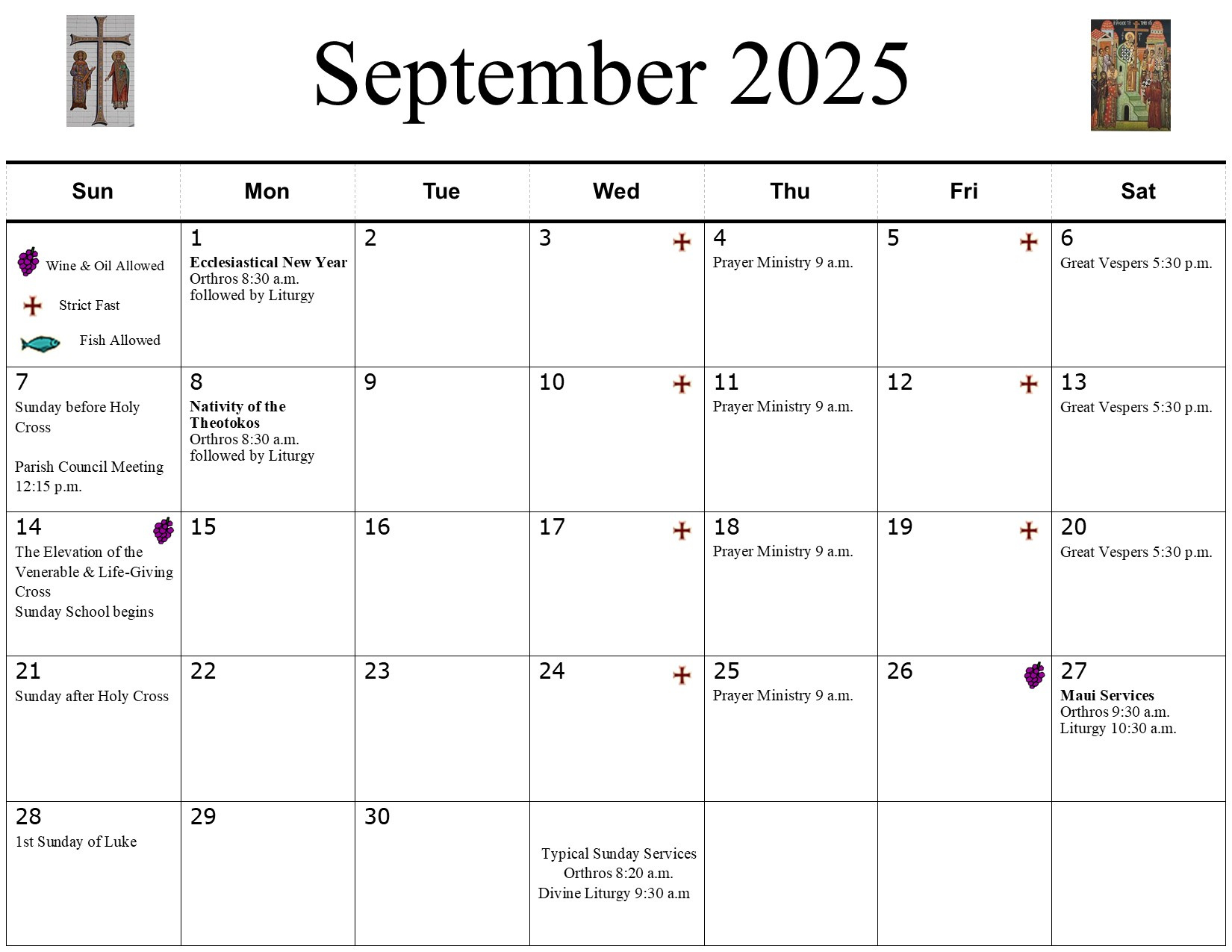 Bulletins &amp;amp; Calendars | Ss. Constantine &amp;amp; Helengreek Orthodox in Calendar Orthodox 2025 September