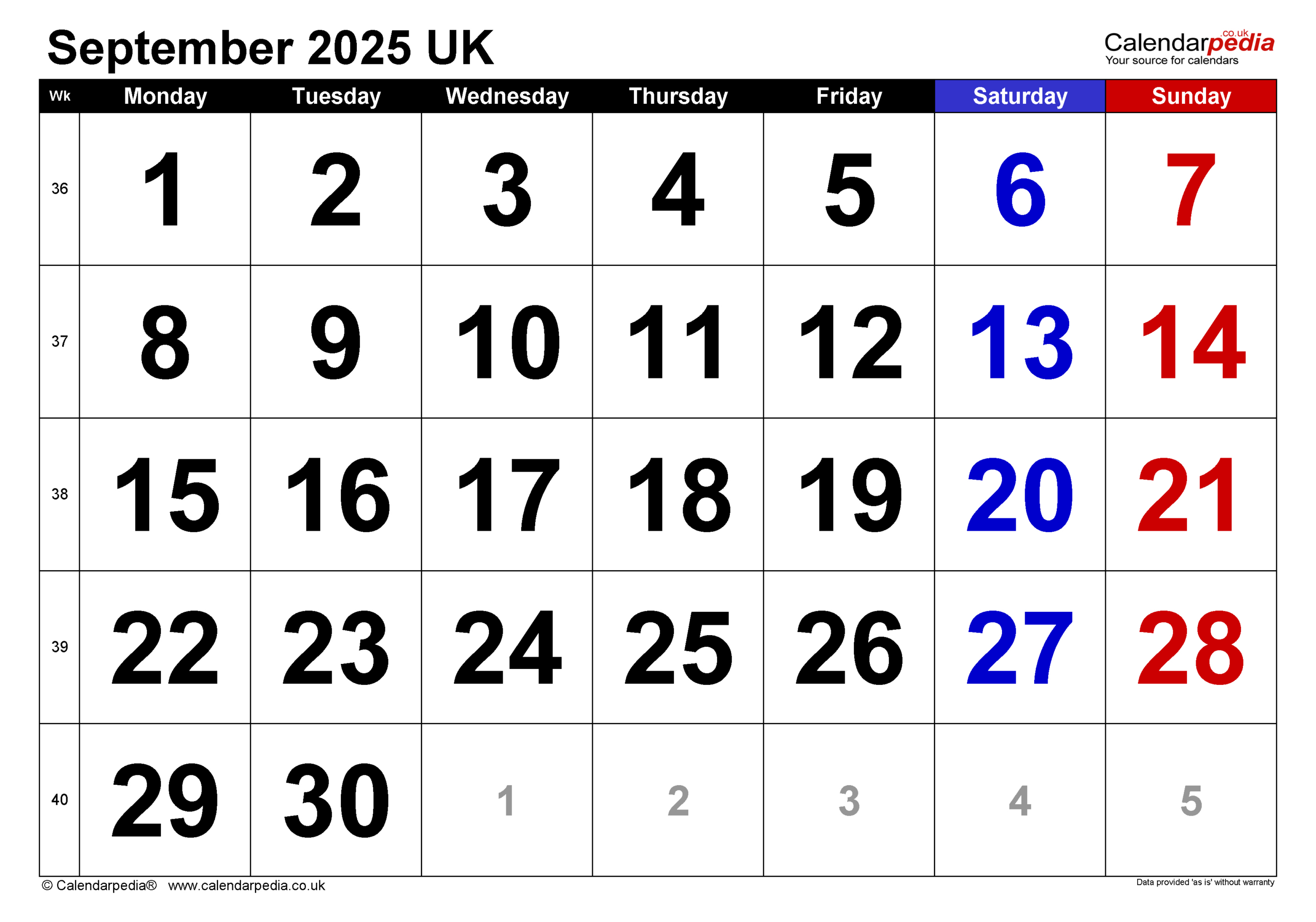 Calendar September 2025 Uk With Pdf, Excel And Word Templates for September 2025 Calendar View