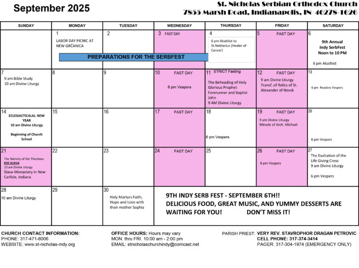 Calendar Orthodox 2025 September