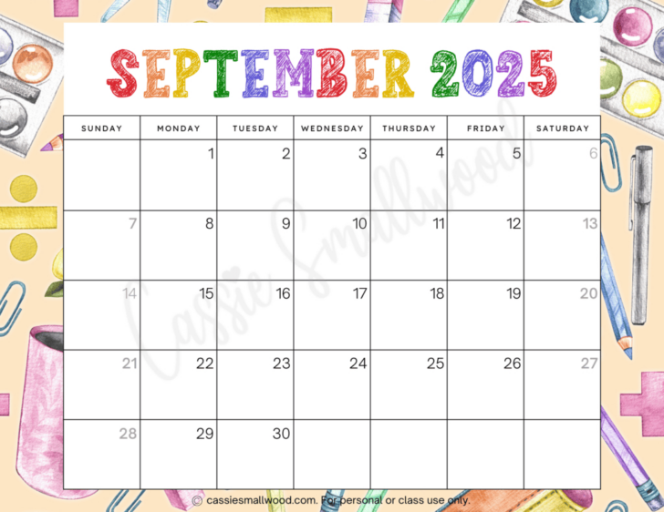 September 2025 Calendar Kids