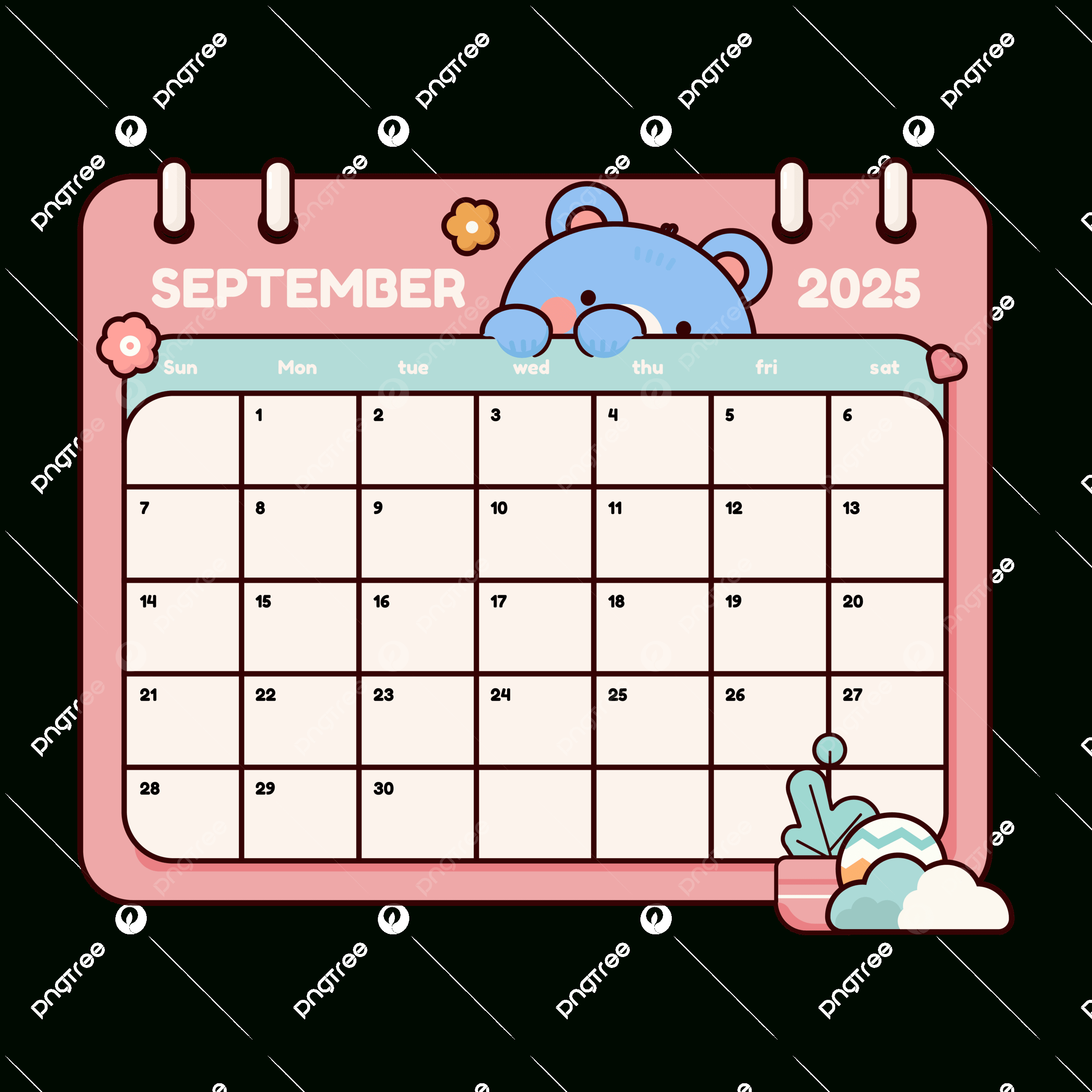 Cute September 2025 Calendar With A Bear Vector, Calendar for Cute September Calendar 2025