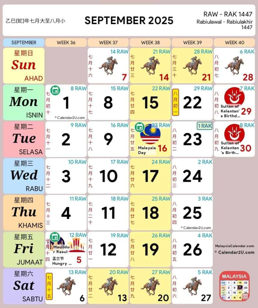 Cuti Umum 2025 &amp;amp; Cuti Sekolah Malaysia Kpm with Calendar Kuda September 2025