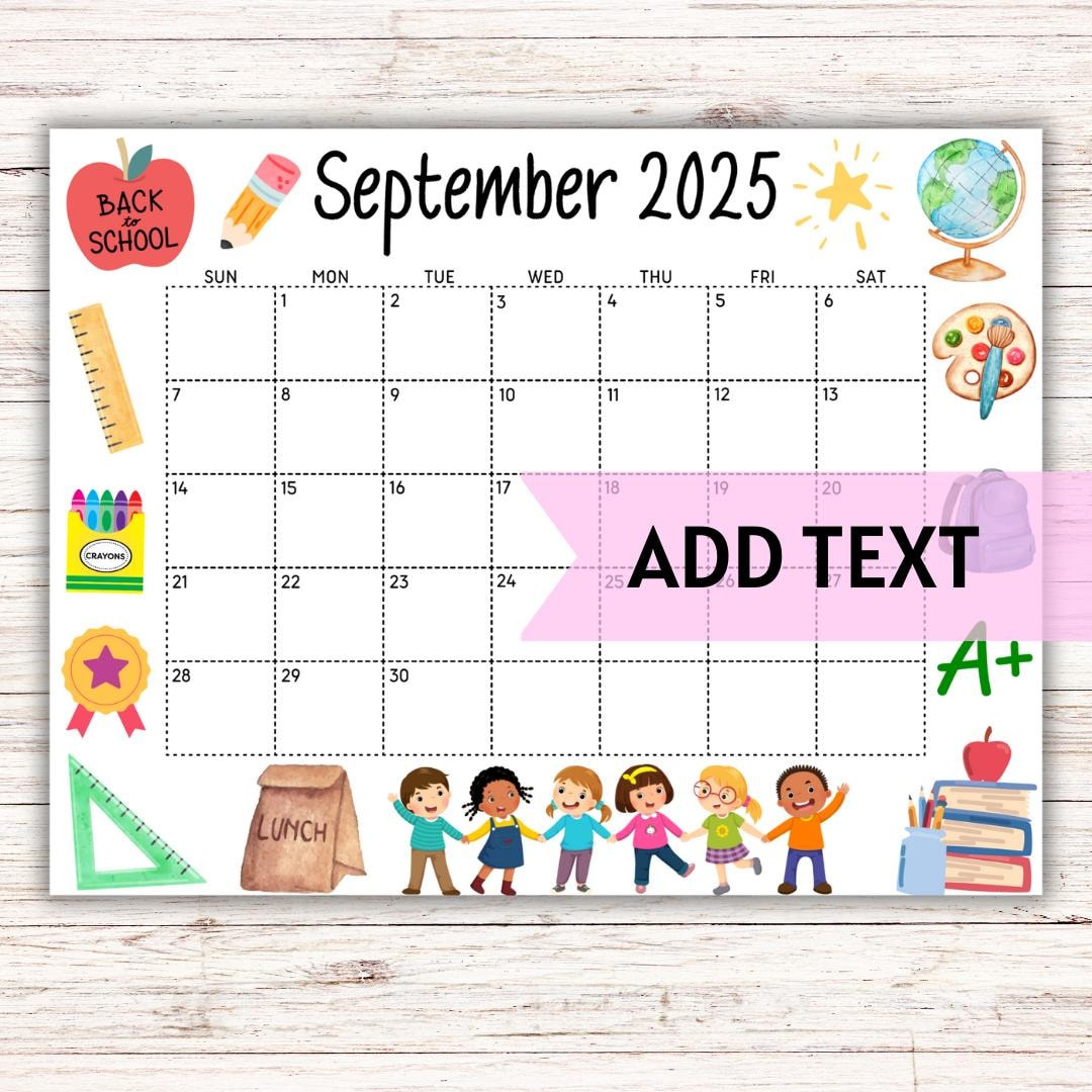 Editable Printable September Calendar 2025 | | Back To School September  Calendar W/ School Kids | Classroom Calendar | Preschool Calendar - Etsy in September 2025 Calendar Kids
