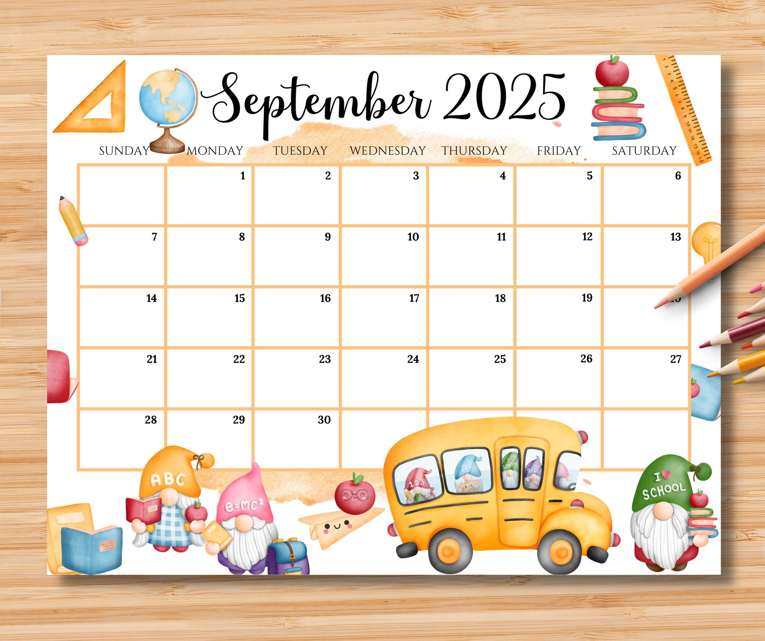 Editable September 2025 Calendar, Back To School Planner With Cute in September 2025 Calendar Kids