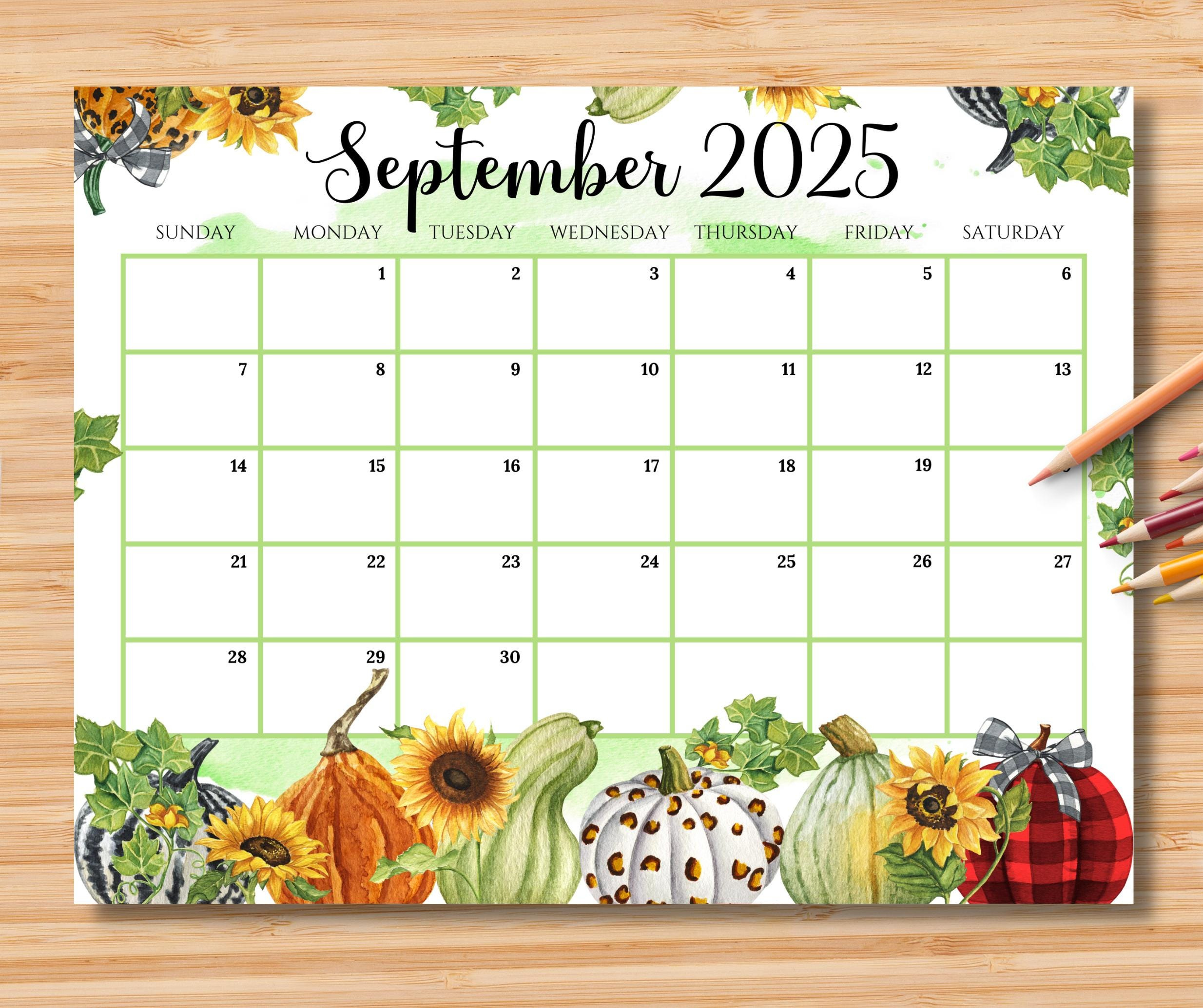 Editable September 2025 Calendar, Beautiful Fall Autumn With Cute with regard to September 2025 Calendar Printable Waterproof