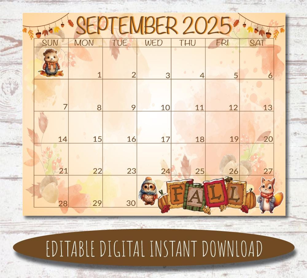 Editable September 2025 Calendar | Digital Calendar | Printable regarding September 2025 Calendar Etsy