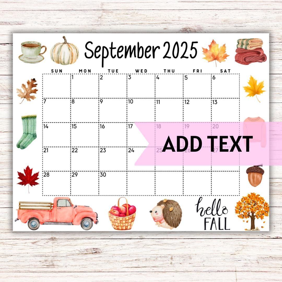 Editable September Calendar 2025 | Cute Fall Calendar W/ Fall Leaves |  Monthly Calendar | Printable Wall Calendar 2025 | Homeschool Planner - Etsy regarding September 2025 Calendar Printable Waterproof