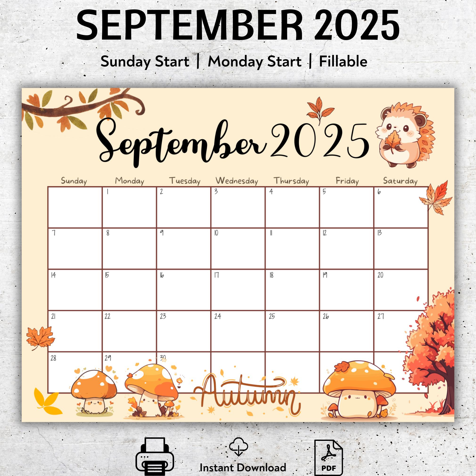 Editierbarer Kalender September 2025, Herbstfarben, Druckbarer regarding September 2025 Calendar Fall