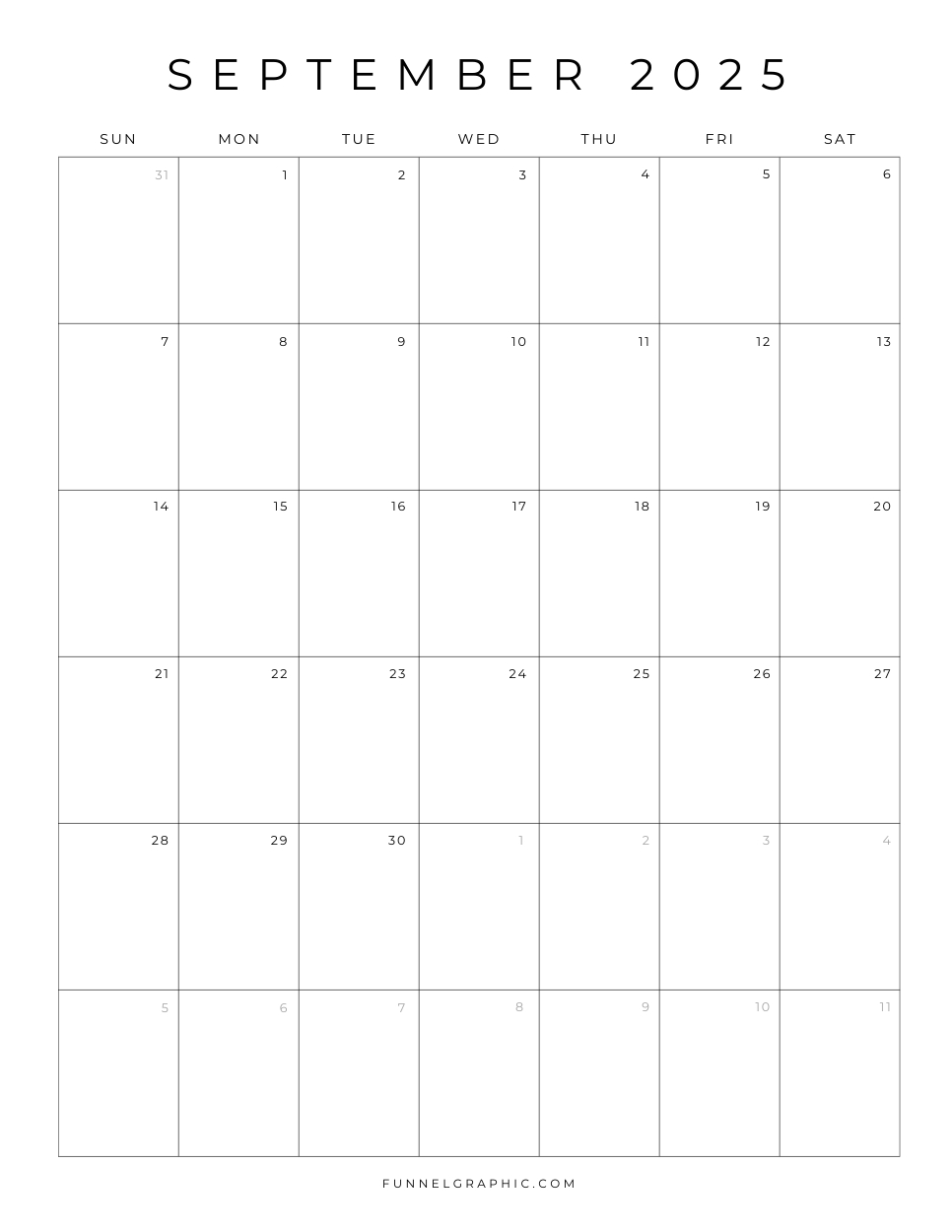 Free 2025 Calendar Printable Blank Portrait Templates for Blank September Calendar 2025 Printable Free