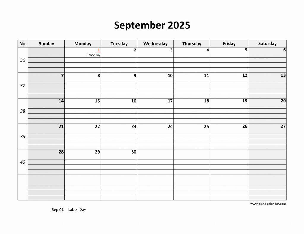 Free Download Printable September 2025 Calendar, Large Box Grid inside Printable September 2025 Calendar With Lines