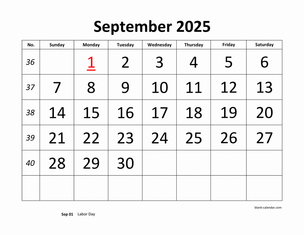 Free Download Printable September 2025 Calendar, Large Font Design throughout Large September 2025 Calendar