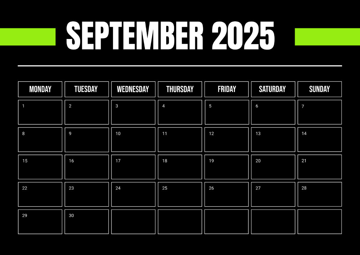 Free Monday Start September 2025 Calendar Template To Edit Online intended for September 2025 Calendar Black Background