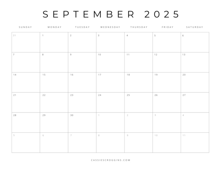 September Printable Blank Calendar 2025