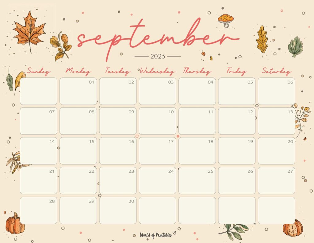 Free Printable September 2025 Calendars - World Of Printables pertaining to September 2025 Printable Calender