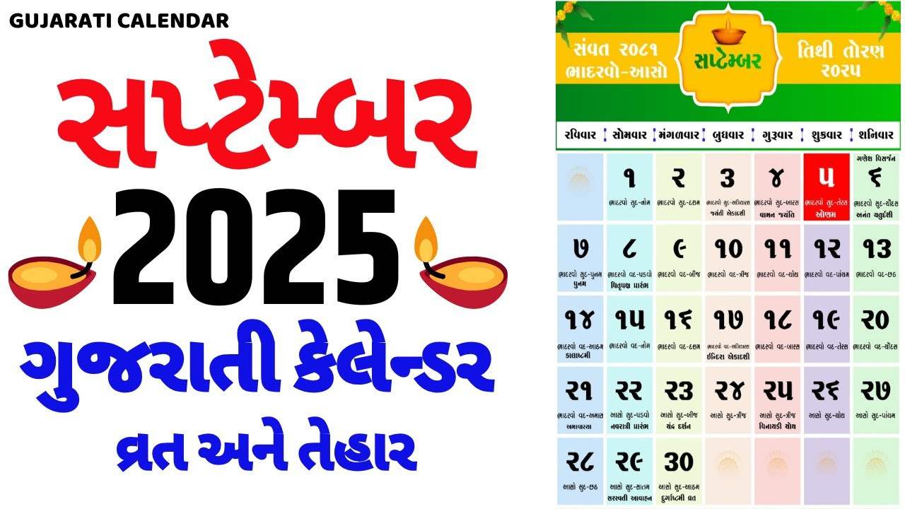 Gujarati Calendar 2025 September | ગુજરાતી કેલેન્ડર 2025 | September 2025  Gujarati Calendar with Gujarati Calendar 2025 September