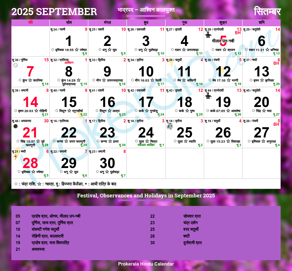 Hindu Calendar 2025, September inside 2025 September Calender