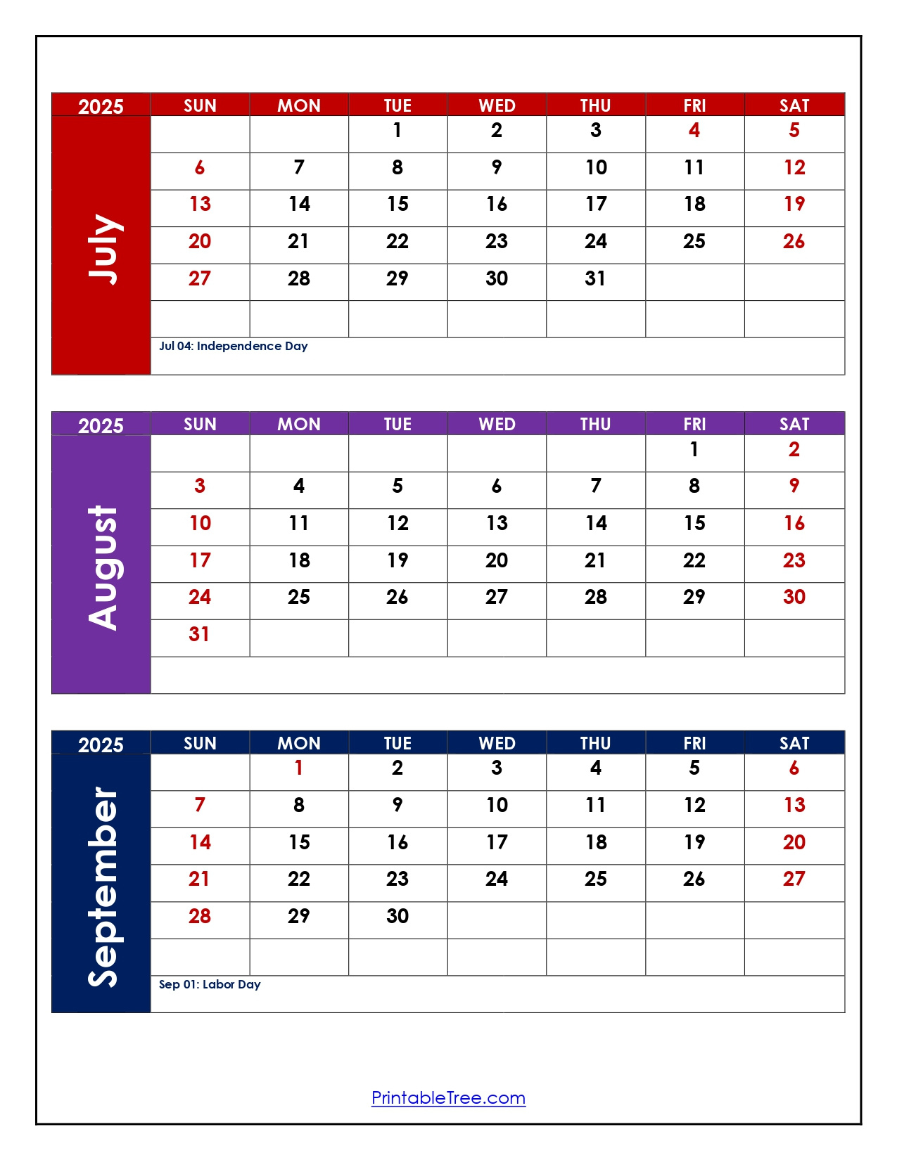 July To September 2025 Calendar Printable Pdf | Three Months Calendar throughout July August September 2025 Calendar With Holidays