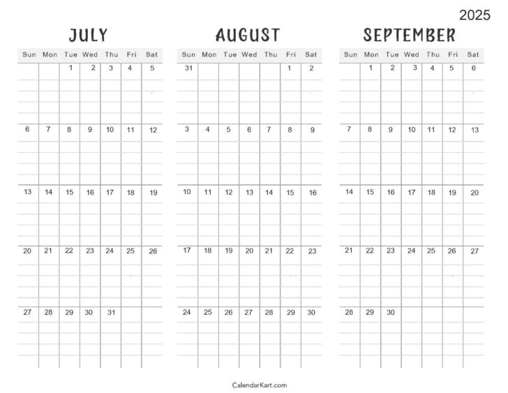 Free Printable Calendar July September 2025