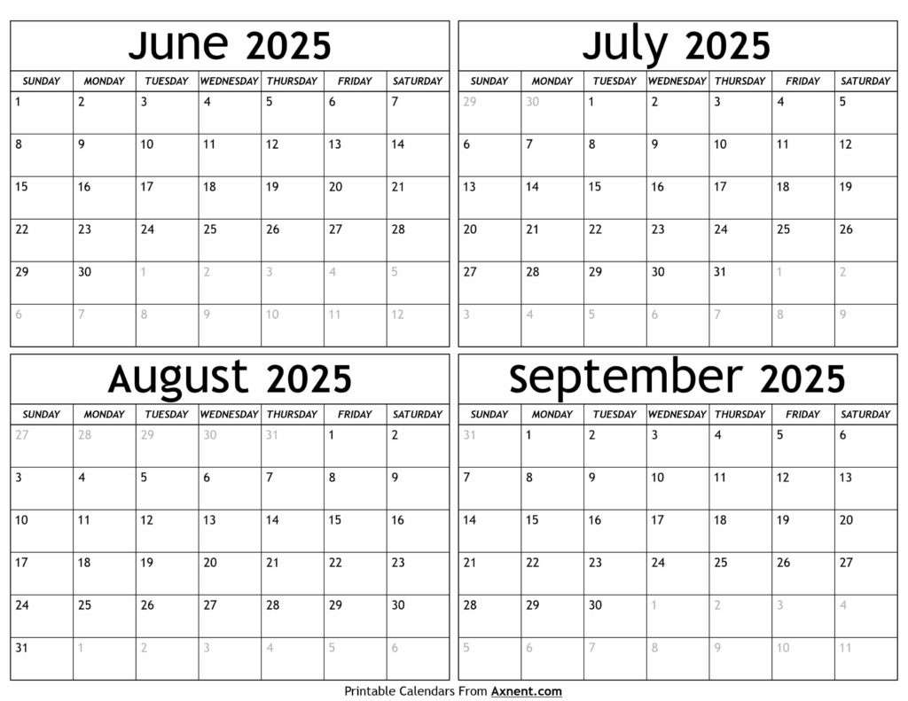 June To September 2025 Calendar Templates - Four Months pertaining to 4 Month Calendar June Through September 2025