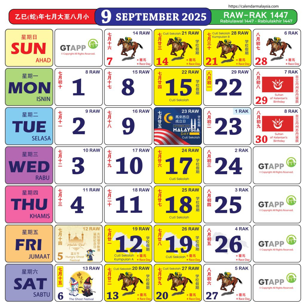 Kalendar Kuda 2025: Tarikh Cuti Umum Malaysia Dan Cuti Sekolah intended for Calendar Kuda September 2025