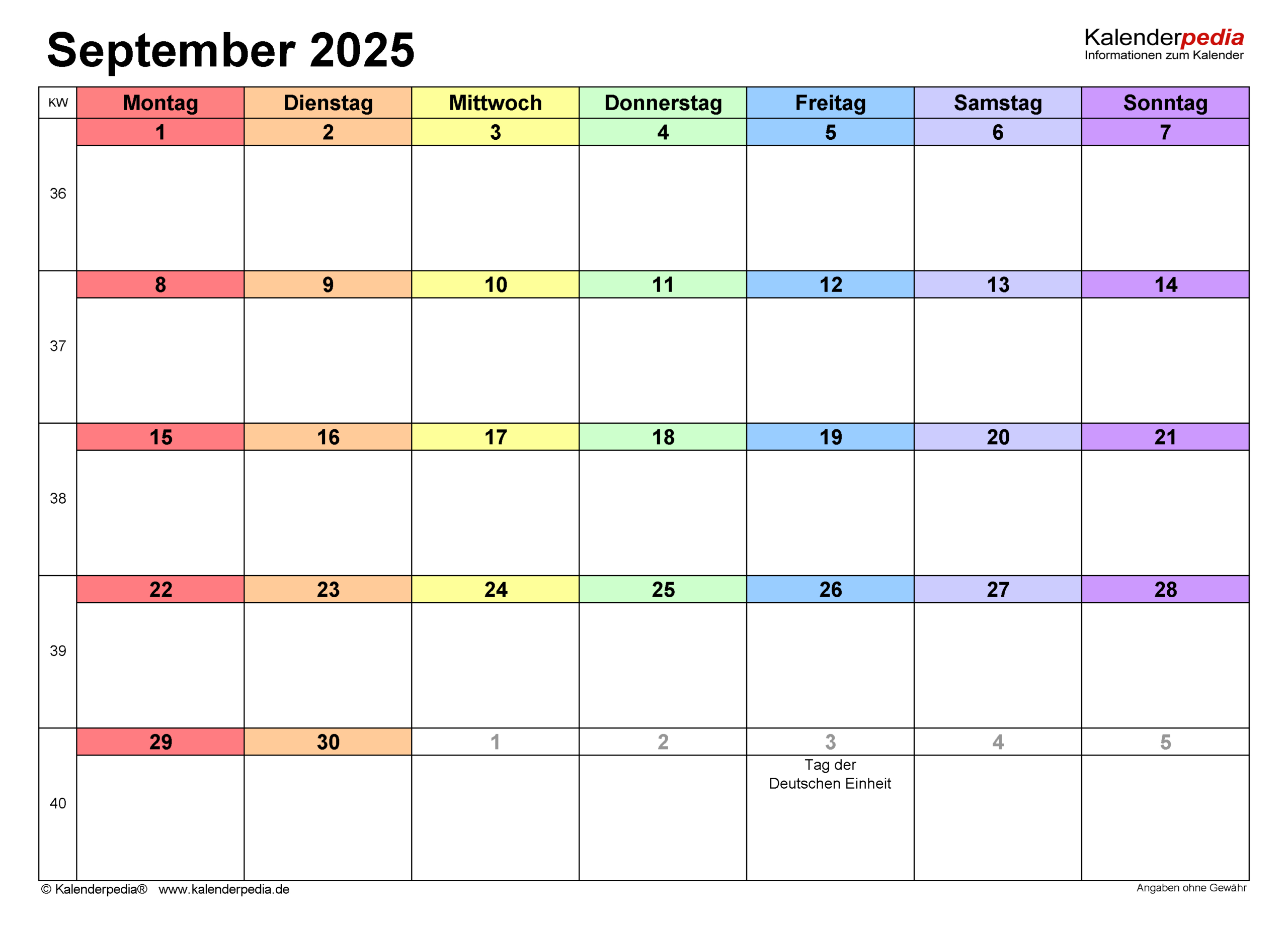 Kalender September 2025 Als Excel-Vorlagen in September Kalender 2025