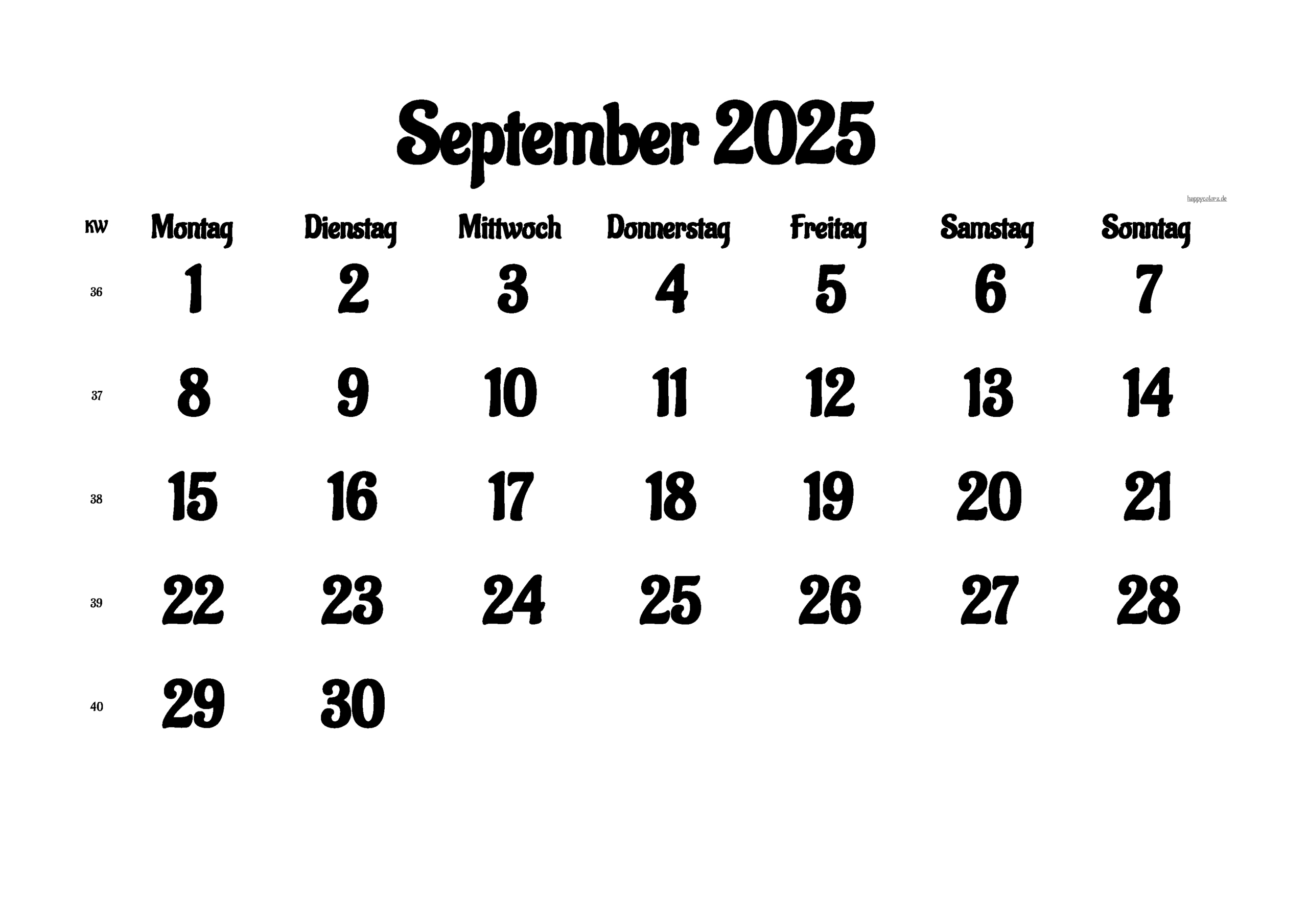 Kalender September 2025 Zum Ausdrucken (Pdf, Xls, Png) for Kalender 2025 September September