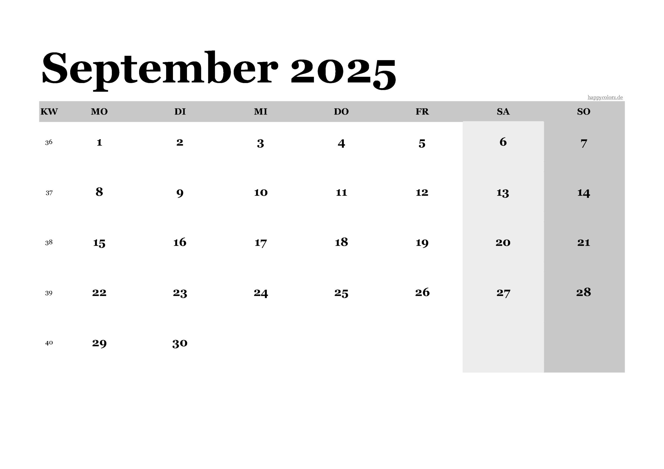 Kalender September 2025 Zum Ausdrucken (Pdf, Xls, Png) with Calender September 2025