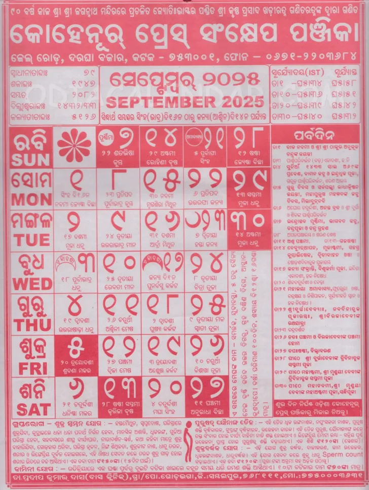 Odia Calendar 2025 September