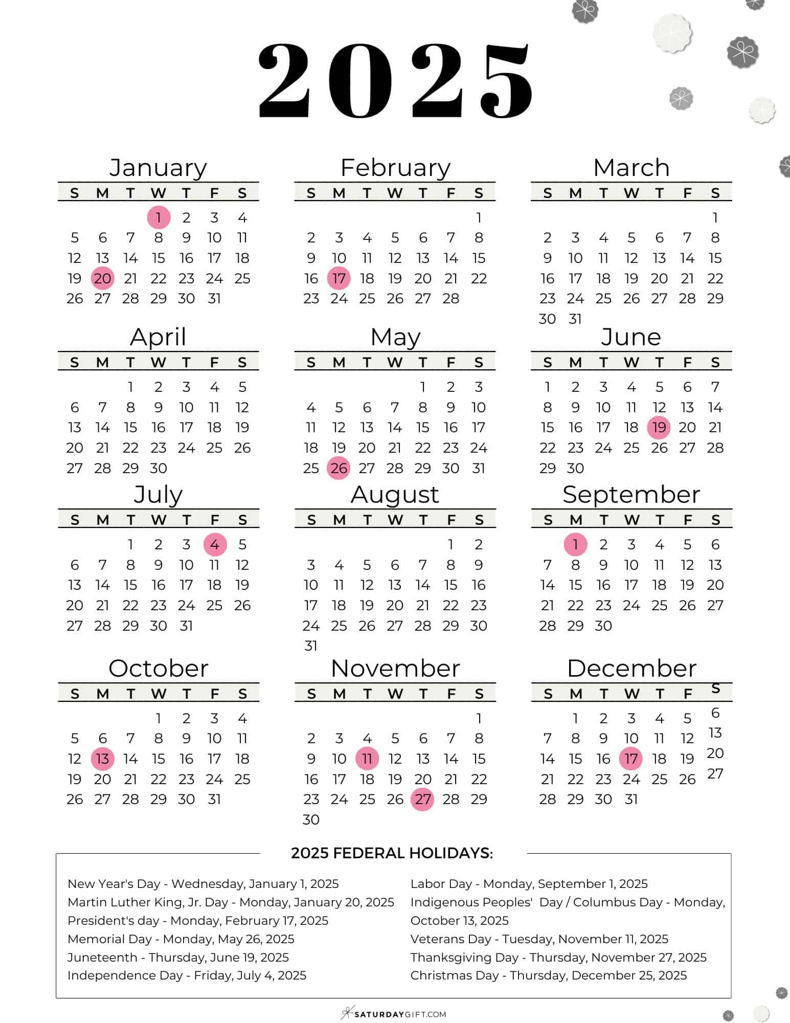 List Of Federal Holidays 2025 In The U.s. | Saturdaygift inside September 2025 Calendar Us Holidays