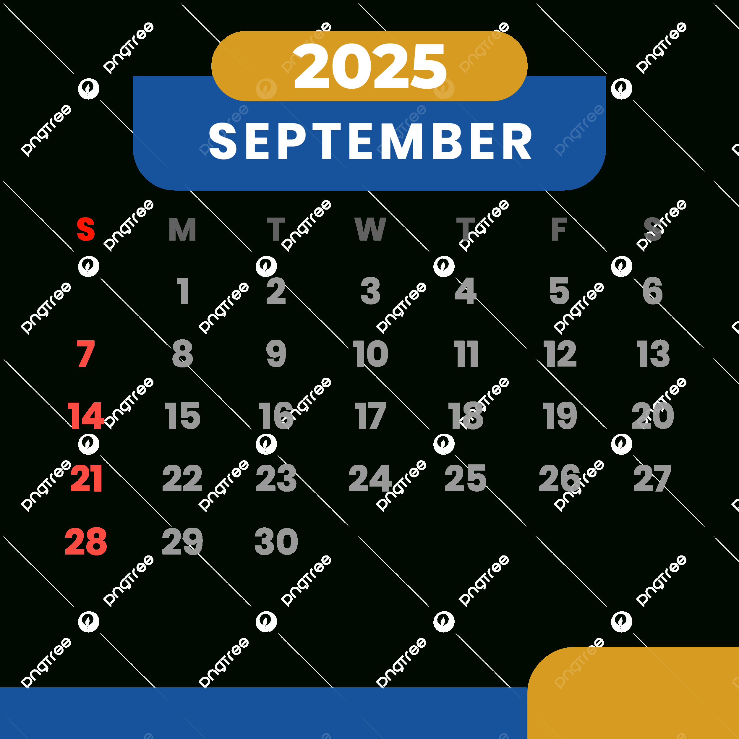 Monthly Calendar September 2025 Clipart Blue And Yellow Vector throughout September 2025 Calendar Blue