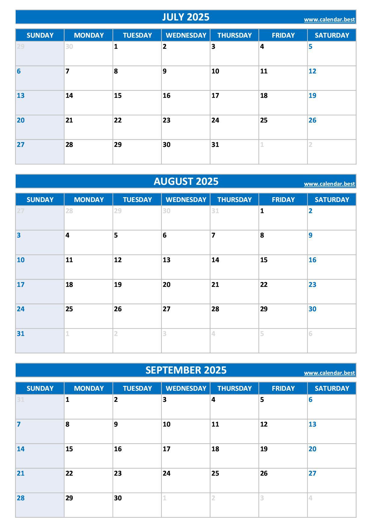 Printable 3Rd Quarter 2025 Calendar within July August September 2025 Calendar