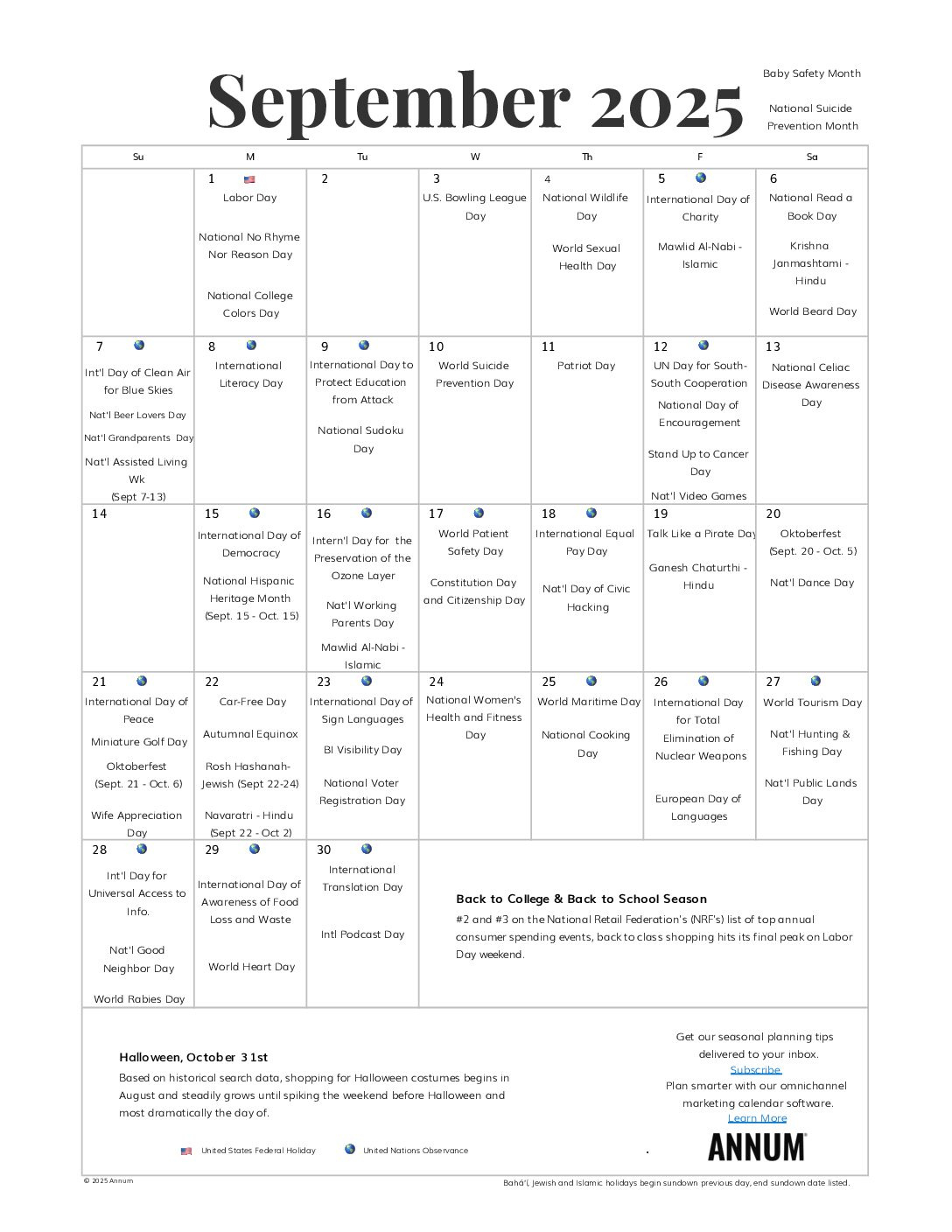 Printable September 2025 Calendar | September Holidays | Annum for September Events and Holidays 2025