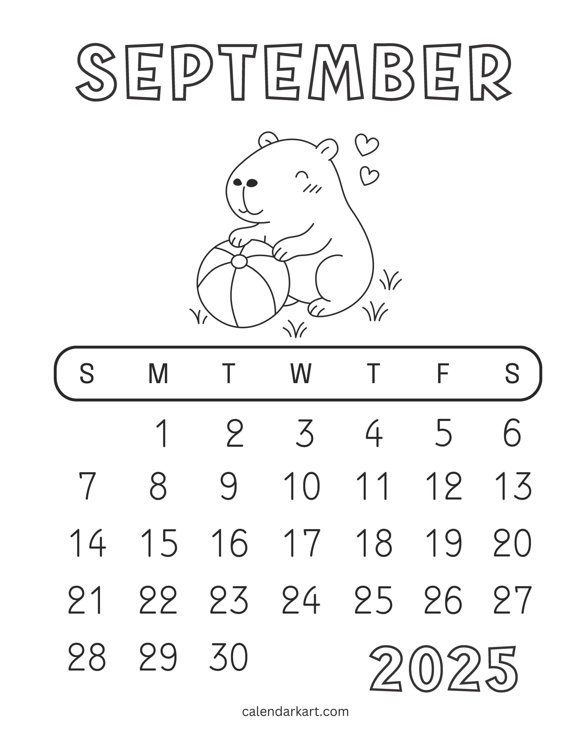 Printable September 2025 Calendar With Holidays | Calendarkart inside September 2025 Calendar Coloring Page
