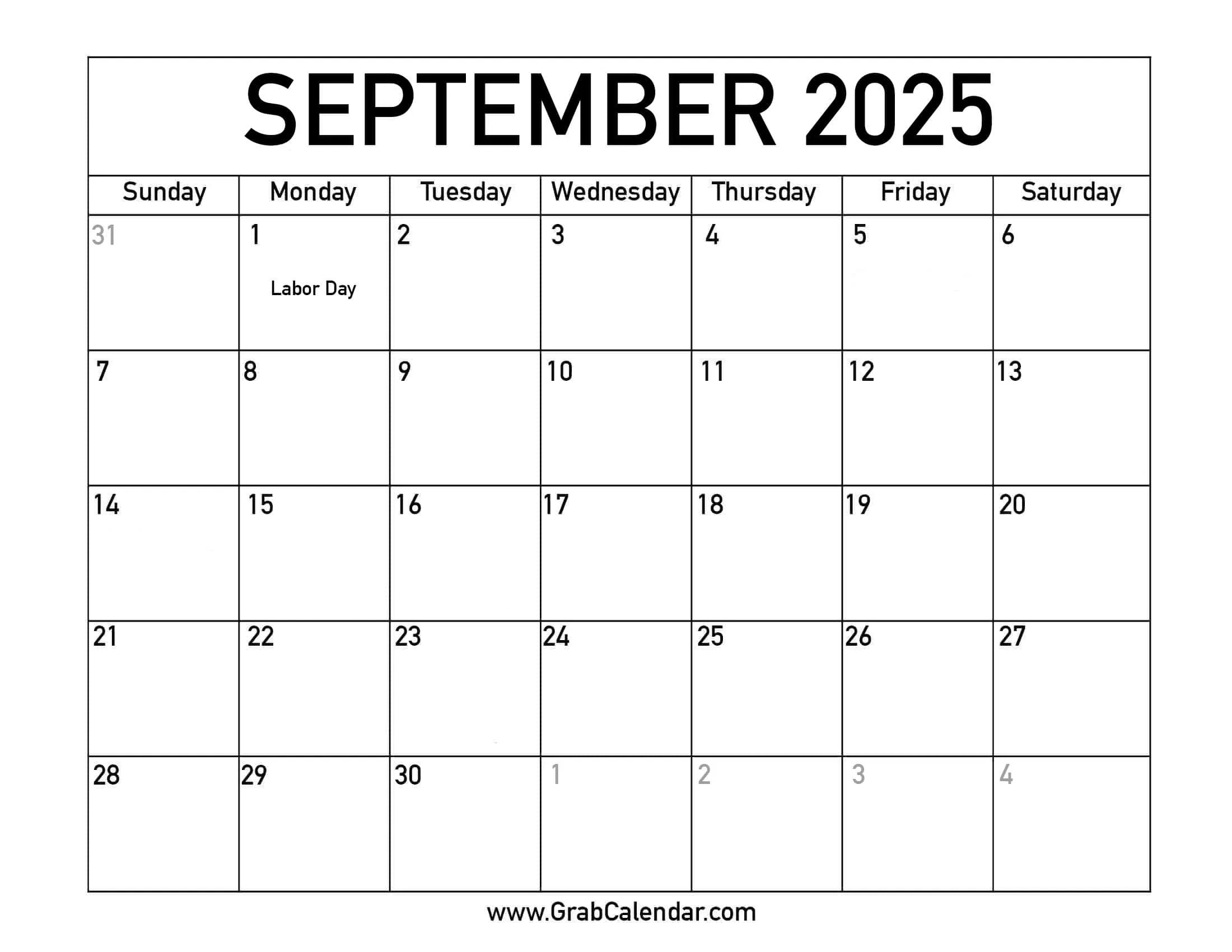 Printable September 2025 Calendar with regard to September 2025 Calendar Days
