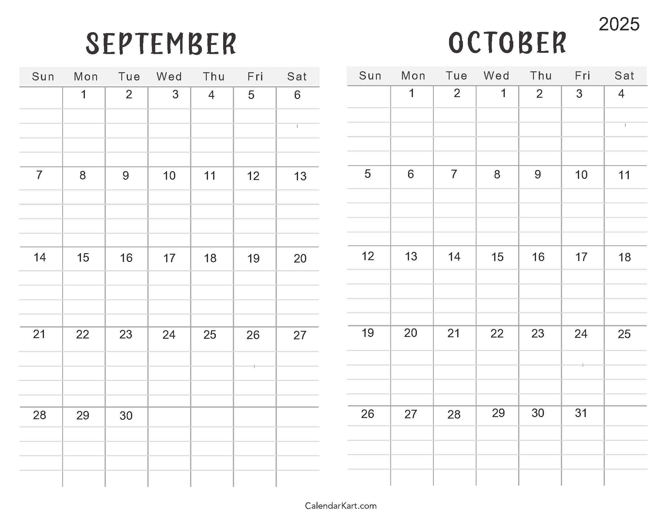 Printable September October 2025 Calendar | Calendarkart throughout September and October 2025 Calendar