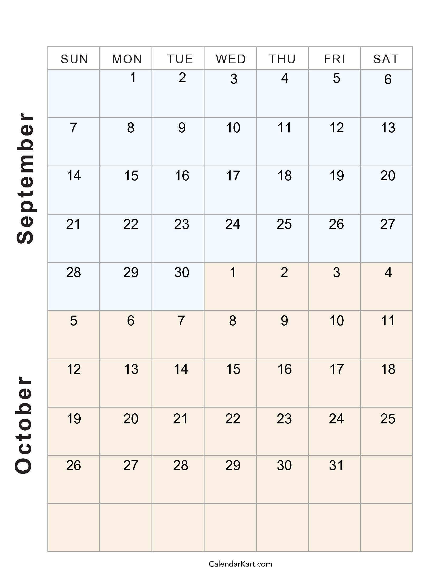 Printable September October 2025 Calendar | Calendarkart with regard to September And October 2025 Calendar