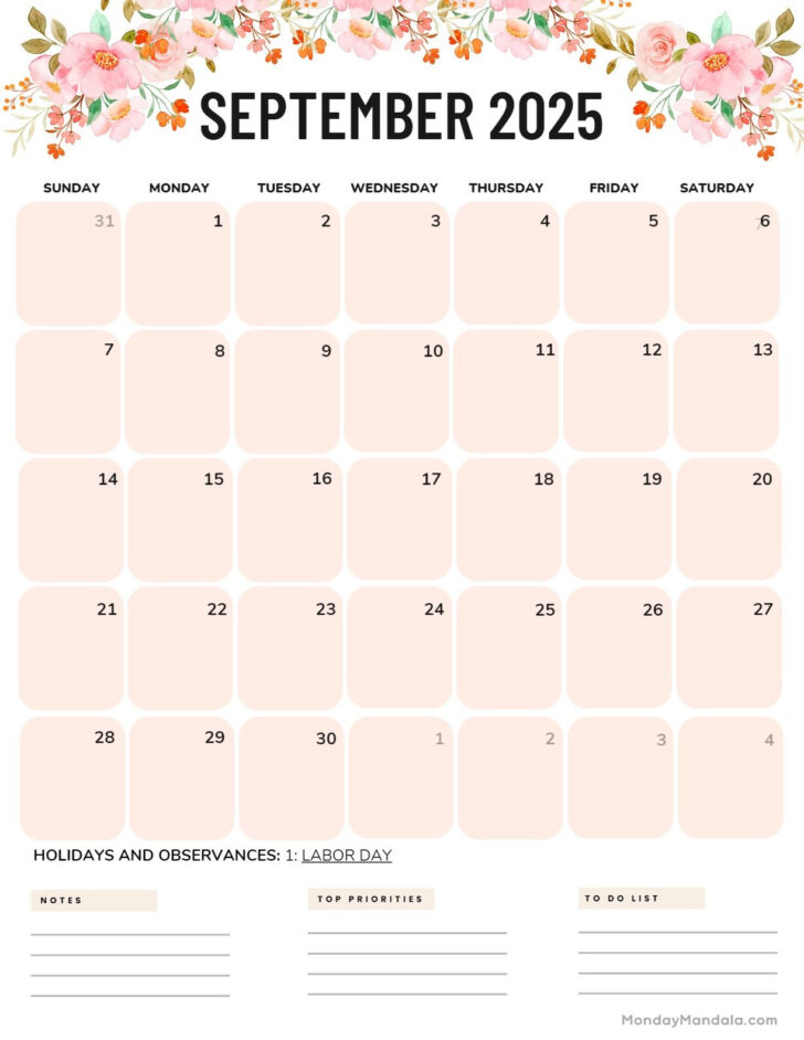 September 2025 Calendar Monday Mandala