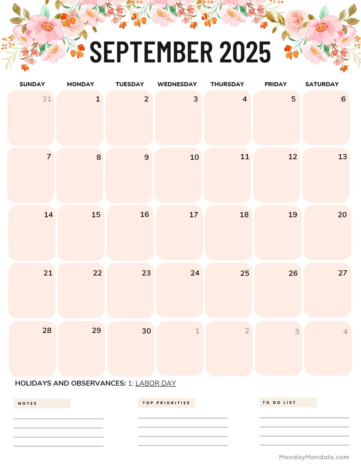 September 2025 Calendar (52 Free Pdf Printables) intended for September 2025 Calendar Monday Mandala
