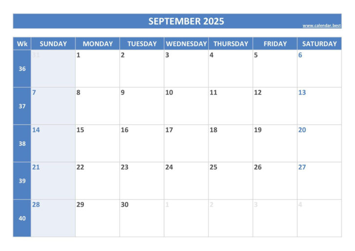 September 2025 Calendar Blue