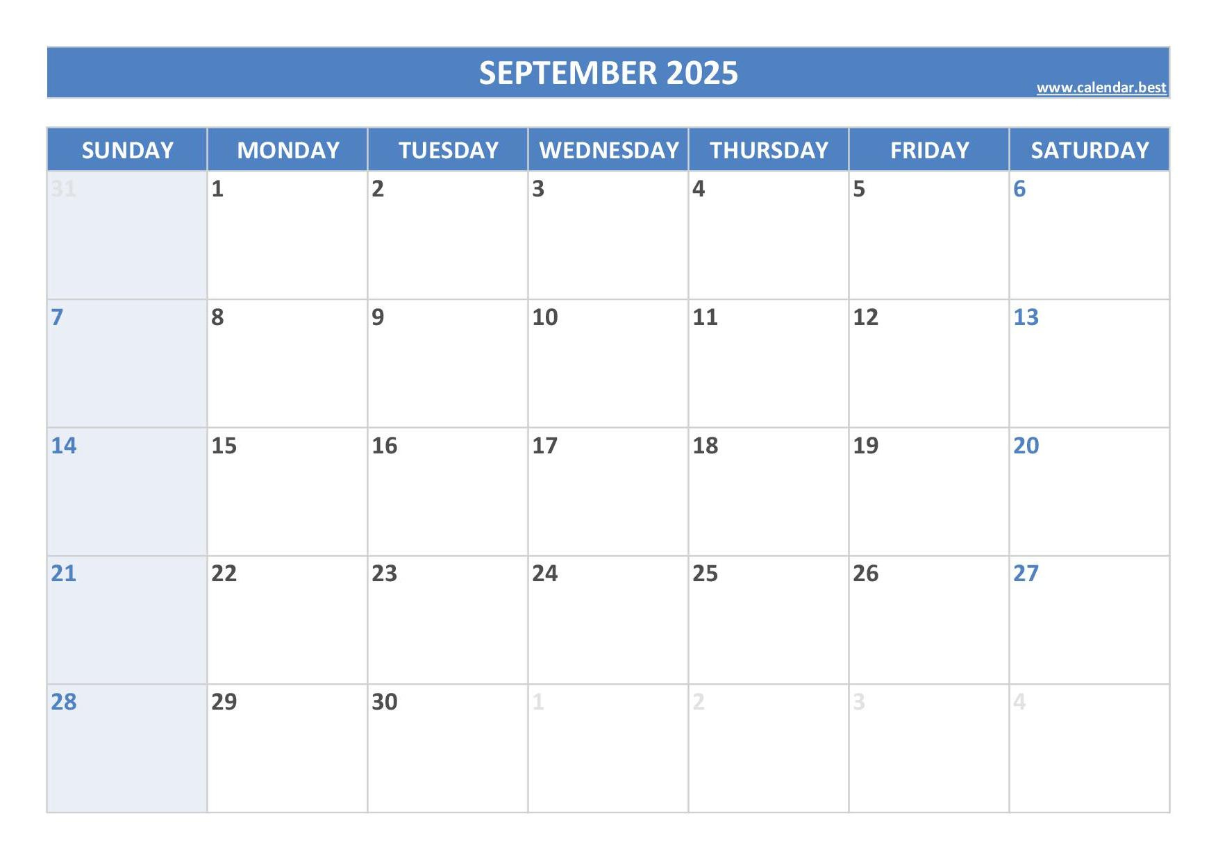September 2025 Calendar -Calendar.best throughout Calendar September 2025