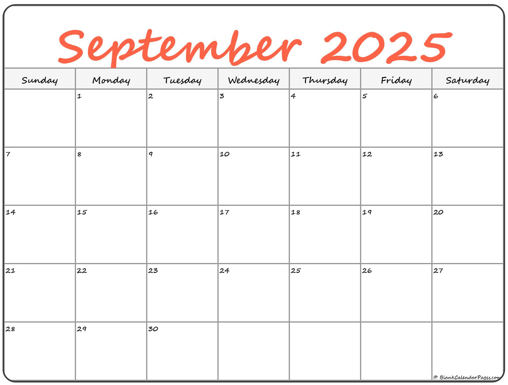 September 2025 Calendar | Free Printable Calendars with Large September 2025 Calendar