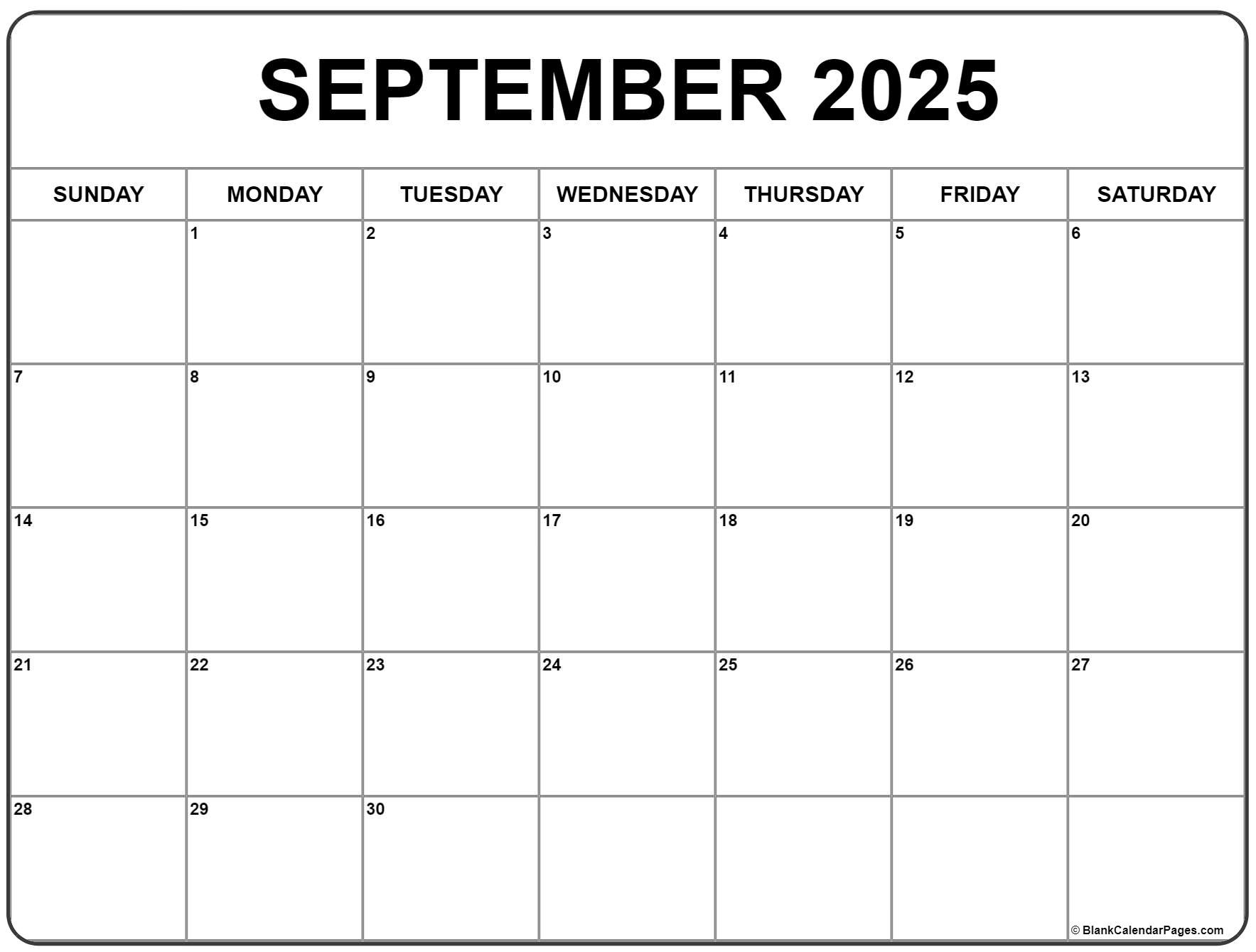 September 2025 Calendar | Free Printable Calendars with regard to September 2025 Calendar Editable
