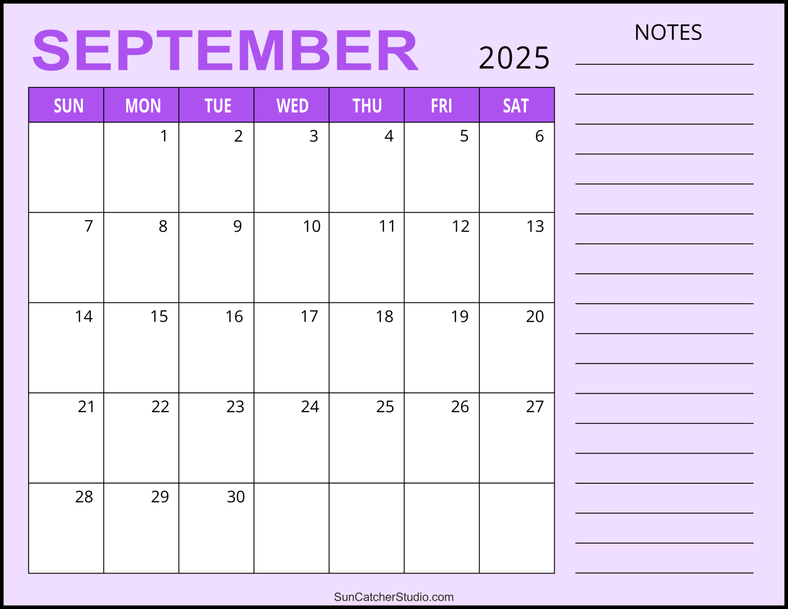 September 2025 Calendar (Free Printable) – Free Printables regarding September 2025 Calendar with Notes
