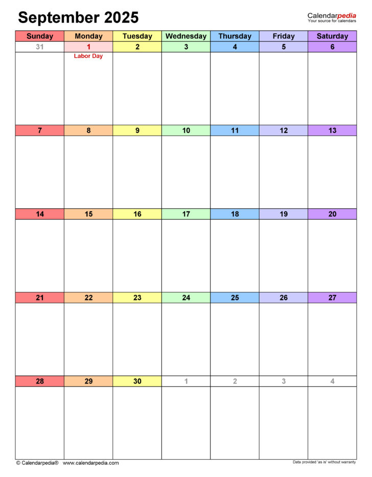 September 2025 Calendar Vertical