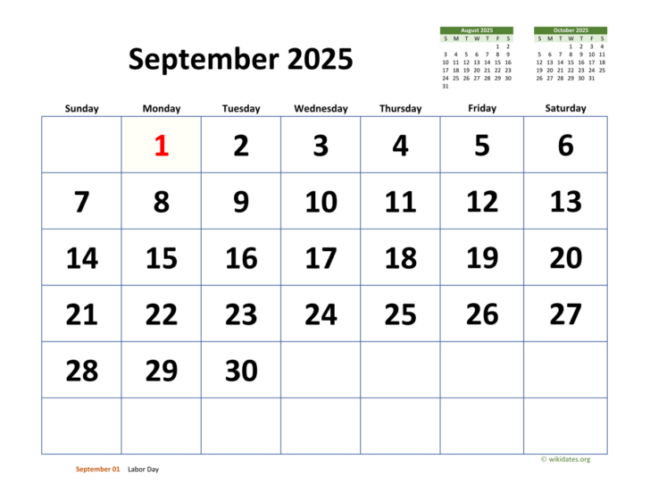 September 2025 Calendar Labor Day