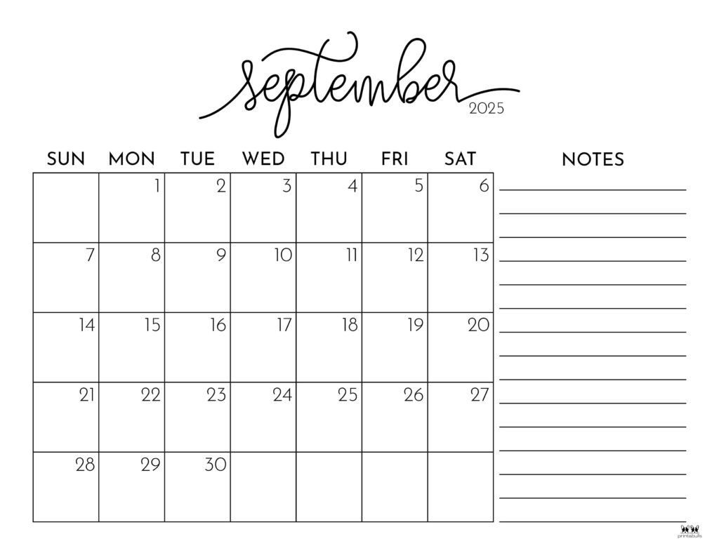 September 2025 Calendars - 107 Free Printables | Printabulls with regard to Printable September 2025 Calendar With Lines