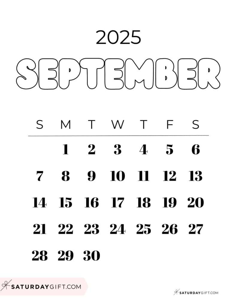 September 2025 Calendars - 23 Cute Free Printable Pdfs | Saturdaygift for September Calendar 2025 Printable Cute